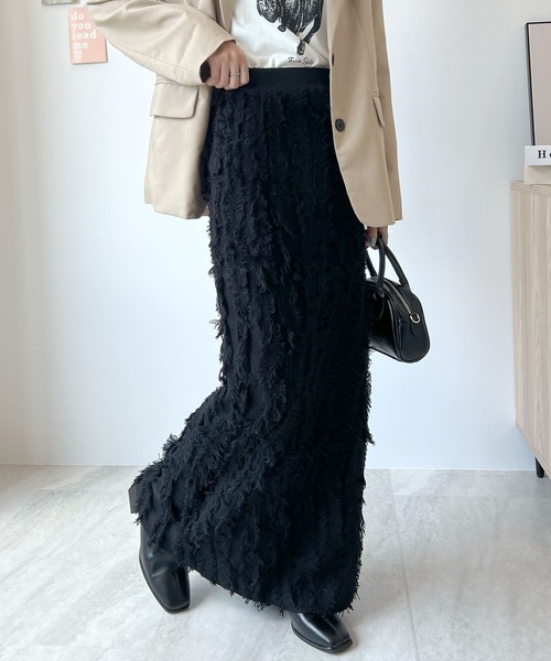 Futier land（フューティアランド）の「MIXフリンジスカート（スカート・レディース・ブラック/グレー/ベージュ・FREE）」の10枚目の写真