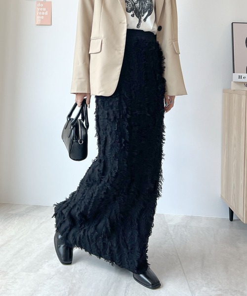 Futier land（フューティアランド）の「MIXフリンジスカート（スカート・レディース・ブラック/グレー/ベージュ・FREE）」の12枚目の写真