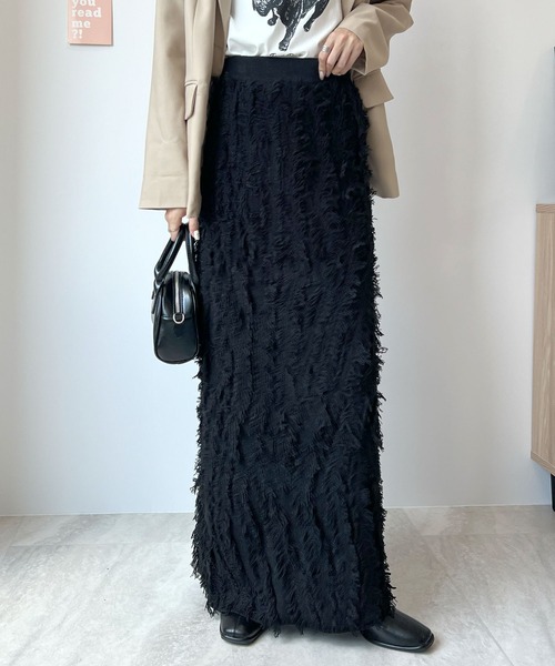 Futier land（フューティアランド）の「MIXフリンジスカート（スカート・レディース・ブラック/グレー/ベージュ・FREE）」の14枚目の写真