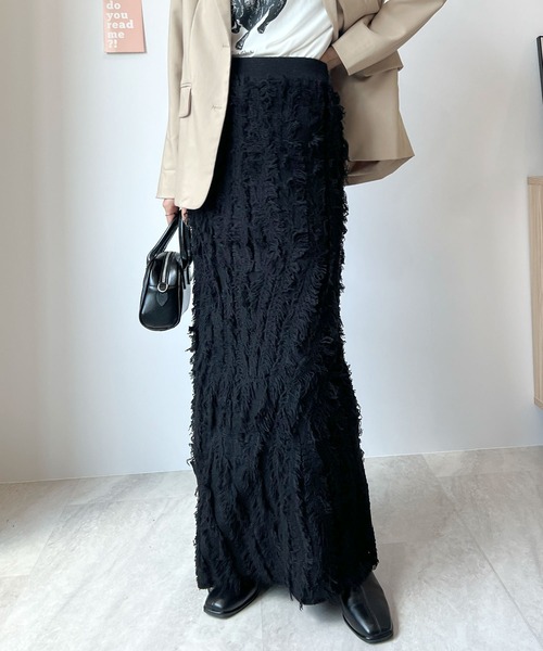 Futier land（フューティアランド）の「MIXフリンジスカート（スカート・レディース・ブラック/グレー/ベージュ・FREE）」の16枚目の写真