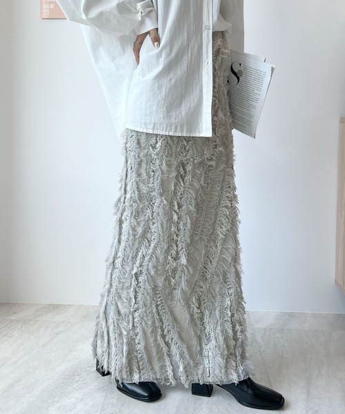 Futier land（フューティアランド）の「MIXフリンジスカート（スカート・レディース・ブラック/グレー/ベージュ・FREE）」の20枚目の写真