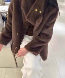 【新品タグつき】N.s エヌドットエス　ゴールドボタンノーカラーファーコート ゴールドボタンノーカラーエコファーコート 6310 - 韓国