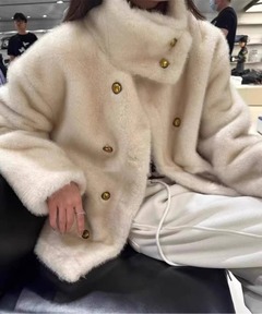 プードルボア金釦ノーカラーコート（ノーカラーコート）｜coca