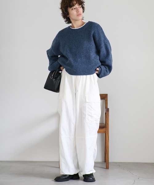 新品 25ss マメクロゴウチ クルーネック ニット トップス グレー S 7G撚糸モールガータークルーネックニット｜メンズファッション