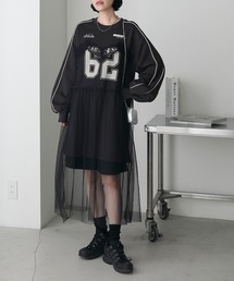 forksy.（フォルクシー）の「【forksy.】チュールドッキング 袖ライン スウェットワンピース（ワンピース）」