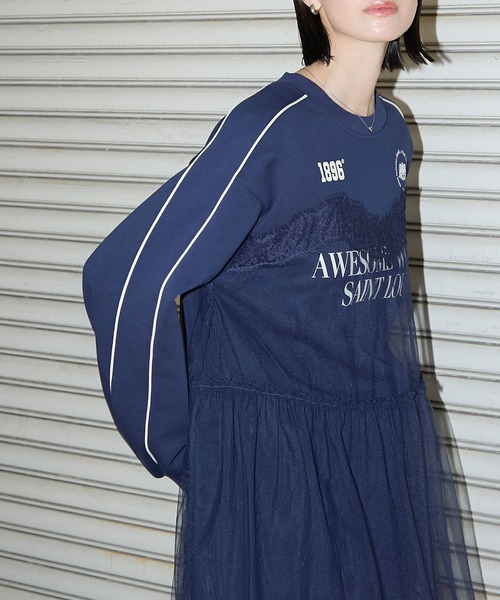 forksy.（フォルクシー）の「【forksy.】チュールドッキング 袖ライン スウェットワンピース（ワンピース・レディース・チャコール/オートミール/ネイビー・FREE）」の5枚目の写真