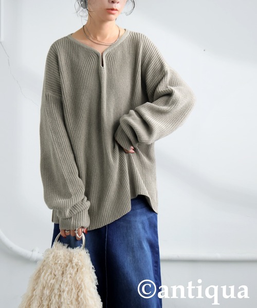 antiqua カラーコットンニット antiqua（アンティカ） ニット レディース 長袖 コットンワイドニット