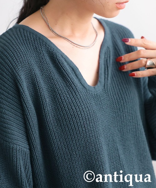 antiqua カラーコットンニット antiqua（アンティカ） ニット レディース 長袖 コットンワイドニット