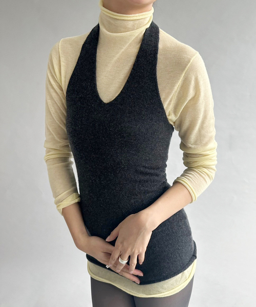 EDIT. FOR LULU(エディットフォールル)の「カシミヤホルターネックトップ(ニット/セーター・レディース・チャコールグレー/グレー/サックスブルー・FREE)」の4枚目の写真
