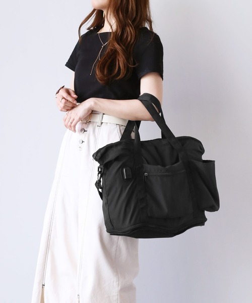 折りたたみ 軽量ボストンバッグ USBポート付き キャリーオン（トラベル