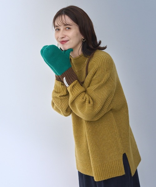 studio CLIP（スタディオクリップ）の「コード付きカラーニットミトン（手袋・レディース・ピンク/グリーン/グレー・FREE）」の7枚目の写真