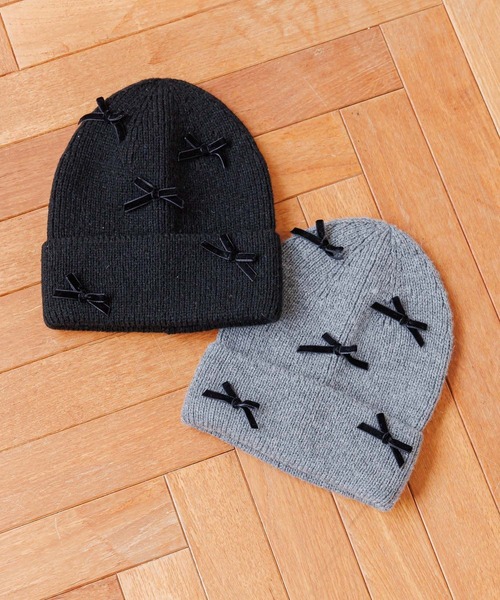 GLOBAL WORK（グローバルワーク）の「洗えるリボンニットワッチ/248348（ニットキャップ/ビーニー・キッズ・グレー/ブラック・FREE）」の3枚目の写真