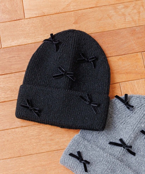 GLOBAL WORK（グローバルワーク）の「洗えるリボンニットワッチ/248348（ニットキャップ/ビーニー・キッズ・グレー/ブラック・FREE）」の4枚目の写真