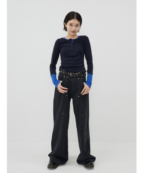 Enewd nina(エニュードニーナ)の「【ZOZO限定】ハーフボタン バイカラー トップス 長袖 カットソー【 秋冬新作 】(Tシャツ/カットソー・レディース・ブルー・FREE)」の6枚目の写真