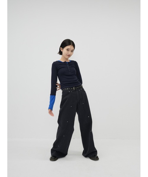 セール】【ZOZO限定】ハーフボタン バイカラー トップス 長袖