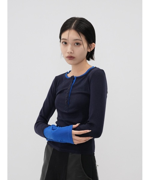 セール】【ZOZO限定】ハーフボタン バイカラー トップス 長袖