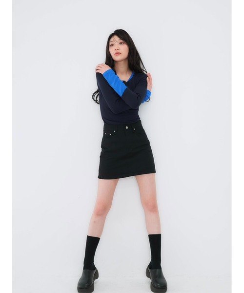 セール】【ZOZO限定】ハーフボタン バイカラー トップス 長袖