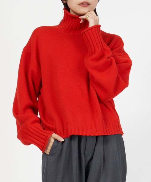 シンゾーン　モヘヤ　ニット　ハイネック　オーバーサイズ　レッド　ふわふわ シンゾーン モヘヤ ニット ハイネック オーバーサイズ レッド ふわふわ