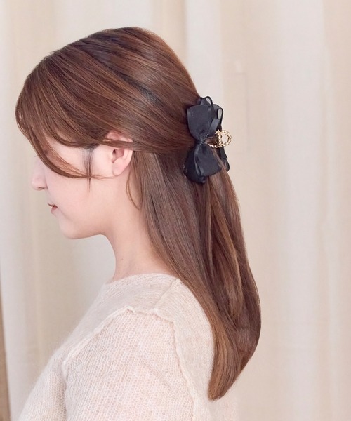 ミディアムオーガンジーリボンバンスクリップ（バレッタ/ヘアクリップ