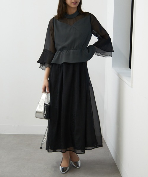 MAISON BREEZE（メゾンブリーズ）の「【MAISON BREEZE】デコルテシアーペプラムフリルワンピース 結婚式 二次会 成人式 謝恩会 パーティー フォーマル オケージョン セレモニー trc（ワンピース・レディース・ブラック/グレイッシュベージュ/チャコールグレー・FREE）」の15枚目の写真