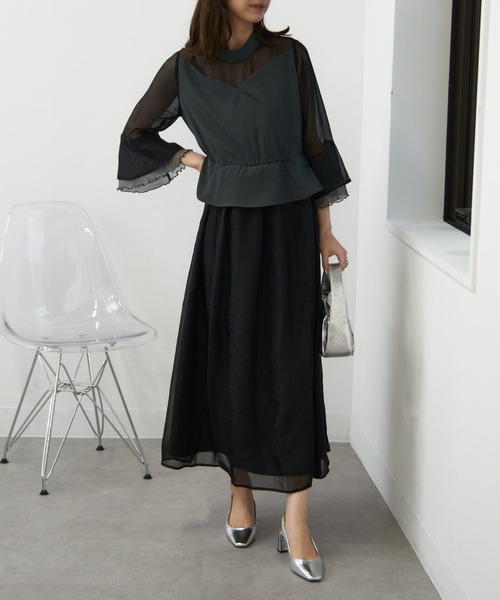 MAISON BREEZE（メゾンブリーズ）の「【MAISON BREEZE】デコルテシアーペプラムフリルワンピース 結婚式 二次会 成人式 謝恩会 パーティー フォーマル オケージョン セレモニー trc（ワンピース・レディース・ブラック/グレイッシュベージュ/チャコールグレー・FREE）」の16枚目の写真