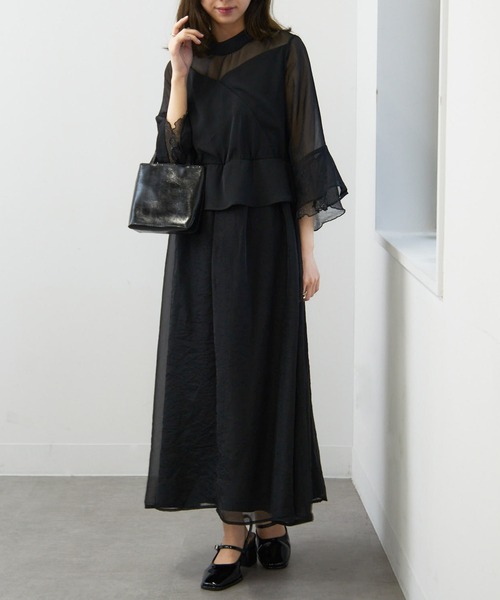 MAISON BREEZE（メゾンブリーズ）の「【MAISON BREEZE】デコルテシアーペプラムフリルワンピース 結婚式 二次会 成人式 謝恩会 パーティー フォーマル オケージョン セレモニー trc（ワンピース・レディース・ブラック/グレイッシュベージュ/チャコールグレー・FREE）」の6枚目の写真