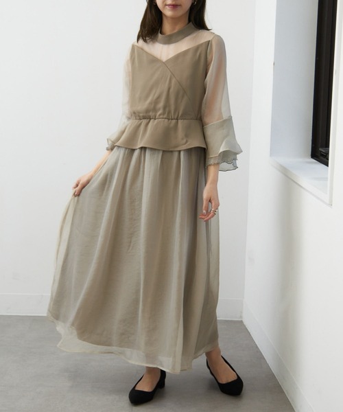 MAISON BREEZE（メゾンブリーズ）の「【MAISON BREEZE】デコルテシアーペプラムフリルワンピース 結婚式 二次会 成人式 謝恩会 パーティー フォーマル オケージョン セレモニー trc（ワンピース・レディース・ブラック/グレイッシュベージュ/チャコールグレー・FREE）」の9枚目の写真