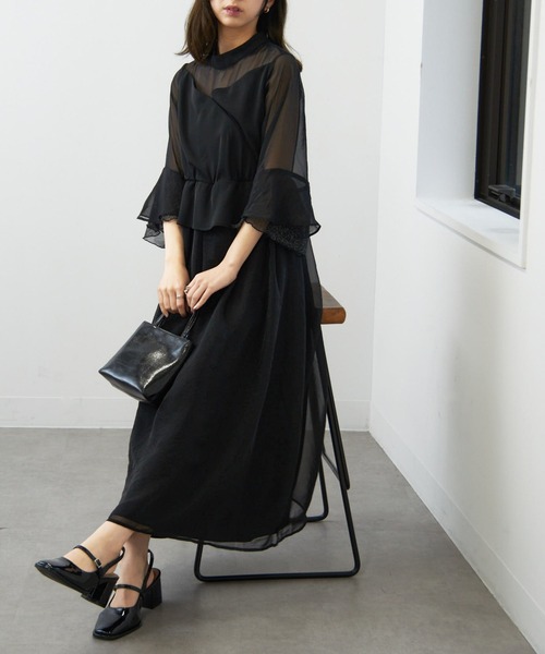 MAISON BREEZE（メゾンブリーズ）の「【MAISON BREEZE】デコルテシアーペプラムフリルワンピース 結婚式 二次会 成人式 謝恩会 パーティー フォーマル オケージョン セレモニー trc（ワンピース・レディース・ブラック/グレイッシュベージュ/チャコールグレー・FREE）」の8枚目の写真