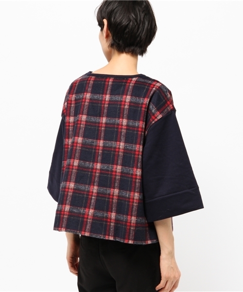 OUTLET（アウトレット）の「【CAPRICIEUX LE'MAGE】チェック切替クロップドPO（Tシャツ/カットソー・レディース・カーキ/ネイビー・FREE）」の5枚目の写真