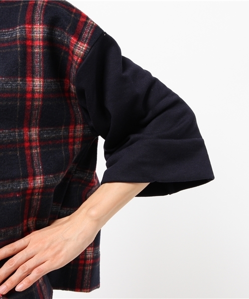 OUTLET（アウトレット）の「【CAPRICIEUX LE'MAGE】チェック切替クロップドPO（Tシャツ/カットソー・レディース・カーキ/ネイビー・FREE）」の7枚目の写真