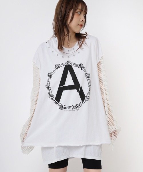 RNA(アールエヌエー)の「M2401 メッシュスリーブスタッズロンT(Tシャツ/カットソー・レディース・ピンク/ホワイト/ブラック・MEDIUM)」の5枚目の写真