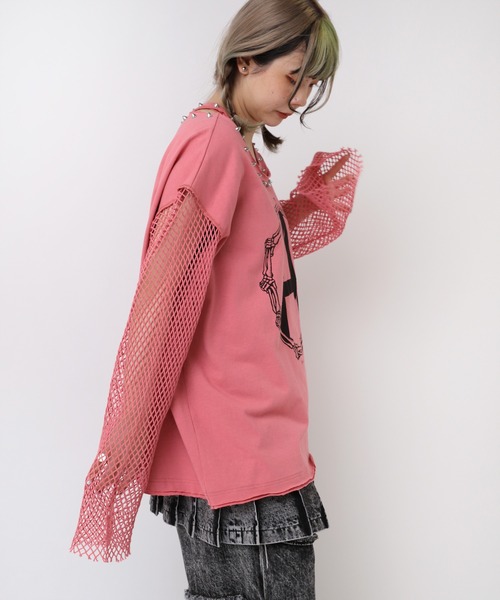 RNA(アールエヌエー)の「M2401 メッシュスリーブスタッズロンT(Tシャツ/カットソー・レディース・ピンク/ホワイト/ブラック・MEDIUM)」の9枚目の写真
