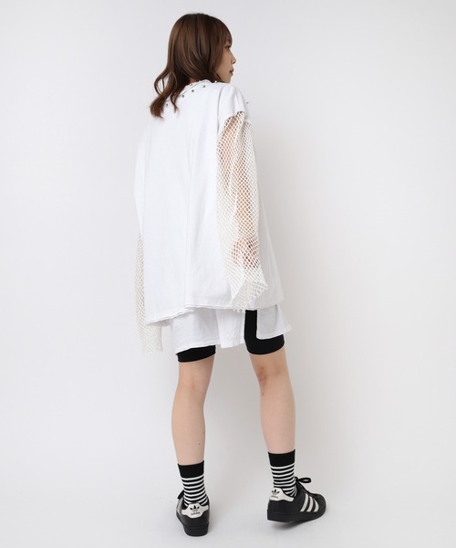 セール】M2401 メッシュスリーブスタッズロンT（Tシャツ/カットソー
