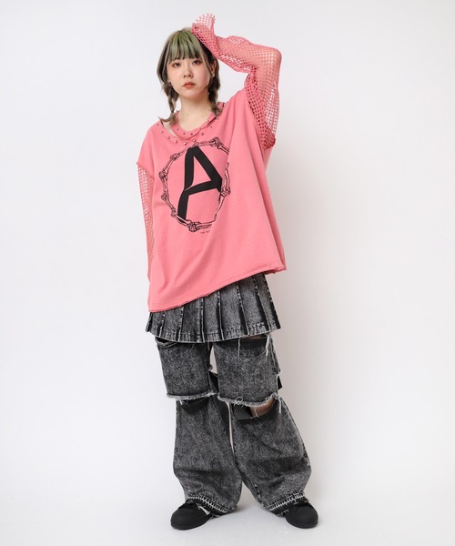 RNA(アールエヌエー)の「M2401 メッシュスリーブスタッズロンT(Tシャツ/カットソー・レディース・ピンク/ホワイト/ブラック・MEDIUM)」の17枚目の写真