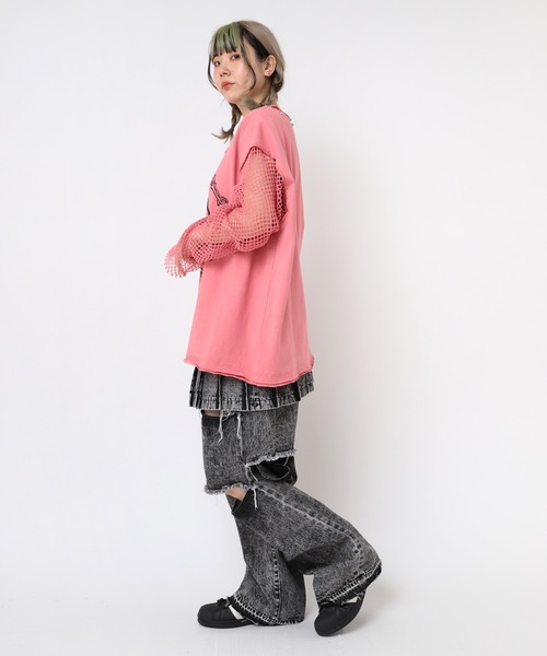 RNA(アールエヌエー)の「M2401 メッシュスリーブスタッズロンT(Tシャツ/カットソー・レディース・ピンク/ホワイト/ブラック・MEDIUM)」の18枚目の写真