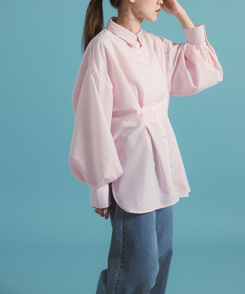 bohmal（ボマール）の「ウエストタックシャツ（シャツ/ブラウス・レディース・チャコールグレー/オフホワイト/ピンク/ブルー・FREE）」の4枚目の写真