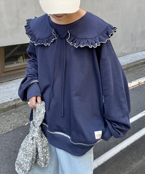 HELLO.SANFRANCISCO(ハローサンフランシスコ)の「【HELLO.SANFRANCISCO】ビックカラー襟付きスウェット(Tシャツ/カットソー・レディース・ネイビー/レッド/グレー/ライトグレー/チャコールグレー・ONE SIZE)」の5枚目の写真
