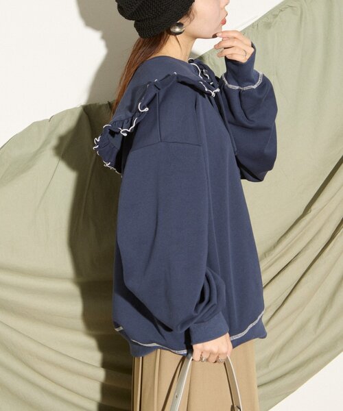 HELLO.SANFRANCISCO(ハローサンフランシスコ)の「【HELLO.SANFRANCISCO】ビックカラー襟付きスウェット(Tシャツ/カットソー・レディース・ネイビー/レッド/グレー/ライトグレー/チャコールグレー・ONE SIZE)」の10枚目の写真