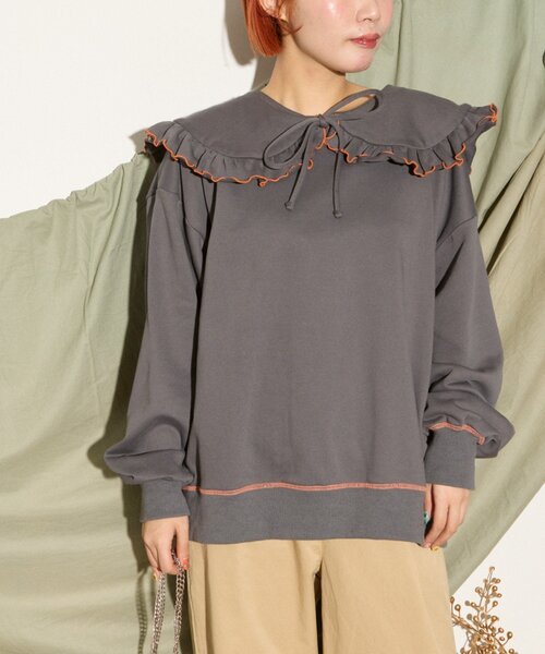 HELLO.SANFRANCISCO(ハローサンフランシスコ)の「【HELLO.SANFRANCISCO】ビックカラー襟付きスウェット(Tシャツ/カットソー・レディース・ネイビー/レッド/グレー/ライトグレー/チャコールグレー・ONE SIZE)」の19枚目の写真