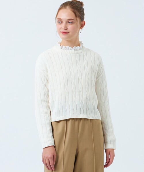 MACKINTOSH PHILOSOPHY(マッキントッシュ フィロソフィー)の「クロップドケーブルニット(ニット/セーター・レディース・オレンジ/オフホワイト/ダークネイビー・38/36)」の2枚目の写真