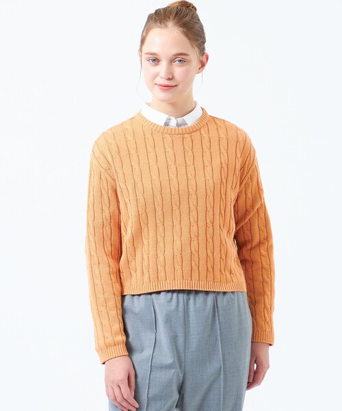 MACKINTOSH PHILOSOPHY(マッキントッシュ フィロソフィー)の「クロップドケーブルニット(ニット/セーター・レディース・オレンジ/オフホワイト/ダークネイビー・38/36)」の1枚目の写真