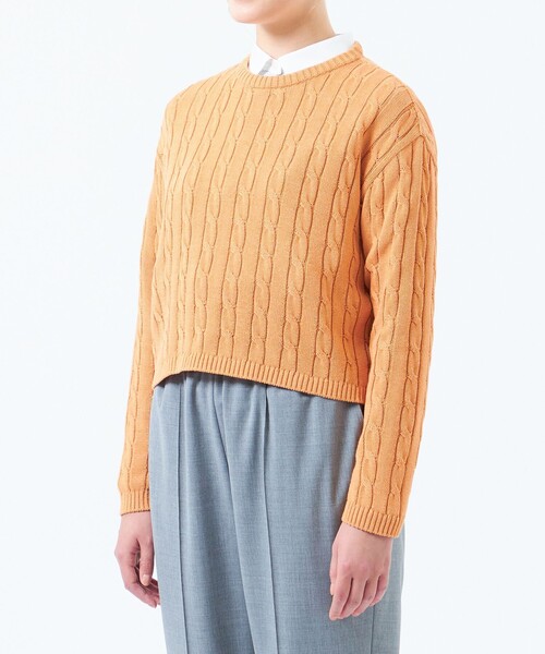 MACKINTOSH PHILOSOPHY(マッキントッシュ フィロソフィー)の「クロップドケーブルニット(ニット/セーター・レディース・オレンジ/オフホワイト/ダークネイビー・38/36)」の8枚目の写真