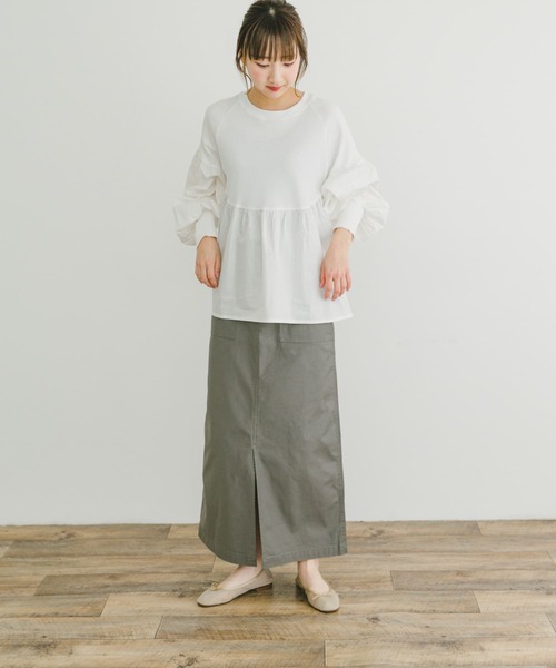 ITEMS URBANRESEARCH(アイテムズ アーバンリサーチ)の「コットンストレッチスカート(スカート・レディース・グレー/カーキ/ベージュ・FREE)」の14枚目の写真