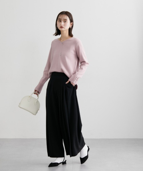 nissen（ニッセン）の「サイドプリーツワイドパンツ（その他パンツ・レディース・グレイッシュベージュ/ブラック・M/L）」の14枚目の写真