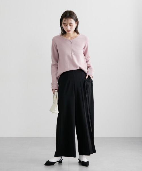 nissen（ニッセン）の「サイドプリーツワイドパンツ（その他パンツ・レディース・グレイッシュベージュ/ブラック・M/L）」の15枚目の写真