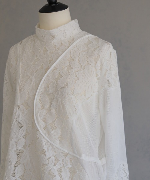 ブラウス シャツ 「＆g'aime」MIXレースカーブスイッチブラウス　MIX Lace Curved Switch Blouse レディース &g'aime】MIXレースカーブスイッチブラウス MIX Lace Curved