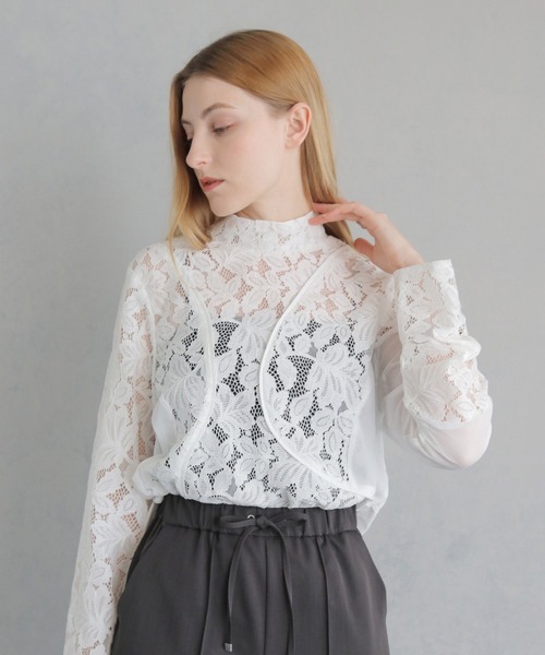 &g'aime(アンジェム)の「【&g'aime】MIXレースカーブスイッチブラウス MIX Lace Curved Switch Blouse(シャツ/ブラウス・レディース・ホワイト/ブラック・FREE)」の3枚目の写真