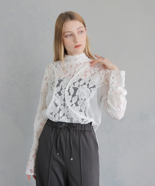 &g'aime(アンジェム)の「【&g'aime】MIXレースカーブスイッチブラウス MIX Lace Curved Switch Blouse(シャツ/ブラウス・レディース・ホワイト/ブラック・FREE)」の4枚目の写真