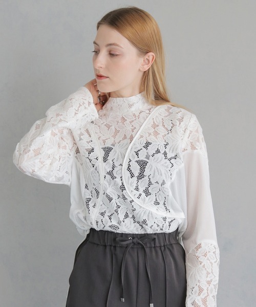 &g'aime(アンジェム)の「【&g'aime】MIXレースカーブスイッチブラウス MIX Lace Curved Switch Blouse(シャツ/ブラウス・レディース・ホワイト/ブラック・FREE)」の5枚目の写真