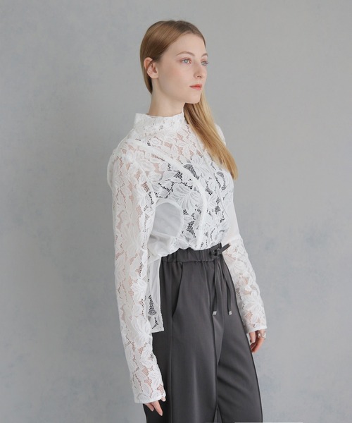 ブラウス シャツ 「＆g'aime」MIXレースカーブスイッチブラウス　MIX Lace Curved Switch Blouse レディース &g'aime】MIXレースカーブスイッチブラウス MIX Lace Curved